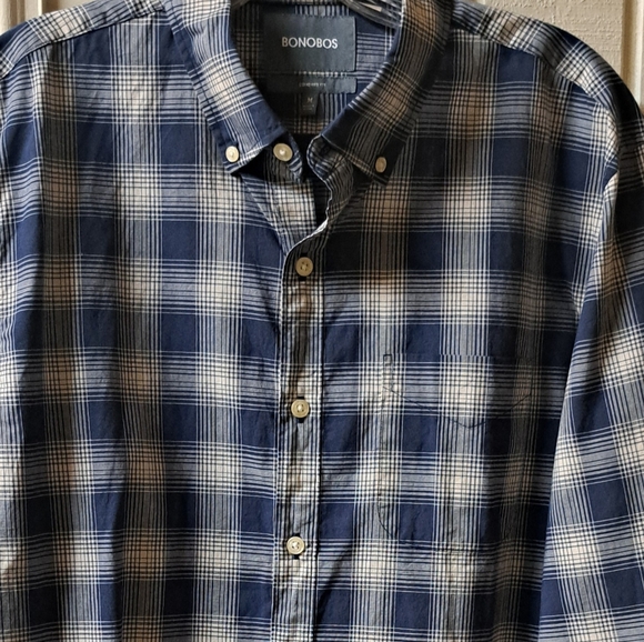 Mens Bonobos Shirt M Standard Fit  Button Down Plaid Blue Lightweight Cotton - Picture 2 of 7